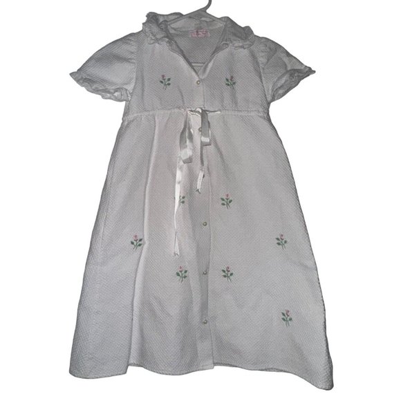 Vintage Monica Noel Greenwich Connecticut Girls Dress Sz 8 White Pink Embroidery